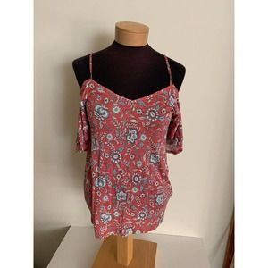 Aeropostale Womens Size Small Pink Floral Cold Shoulder Short Sleeve Blouse NEW